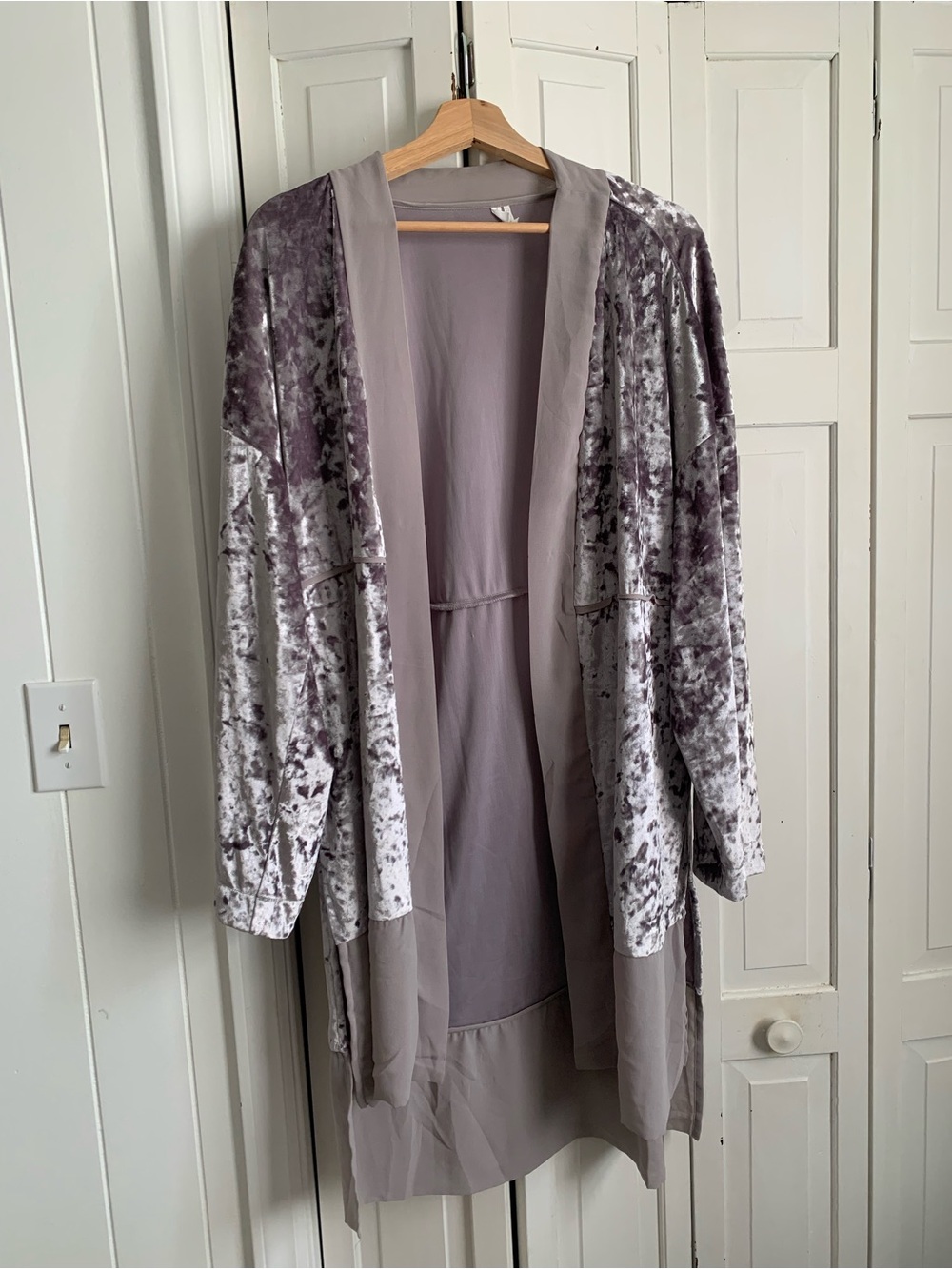 Out From Under Lavender Grey Crushed Velvet Duster Cardigan Jacket Size M-L